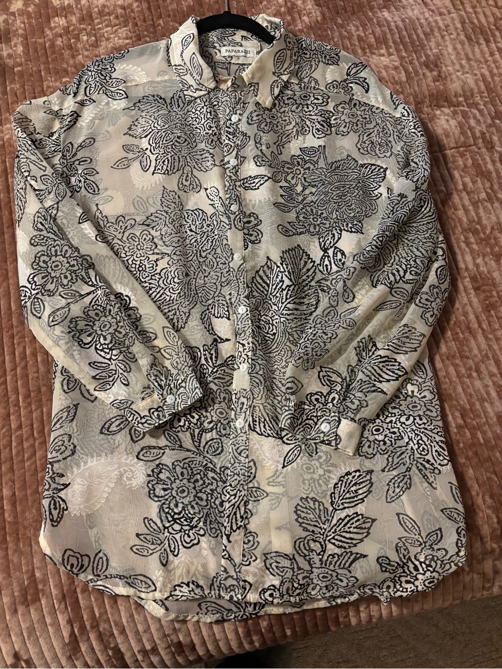 Paparazzi Sheer Black Floral Button-Up Blouse